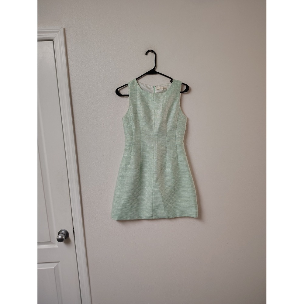 Mi Ami Mint Green Metallic Tweed Sleeveless Mini Shift Dress‎ Womens Size Small